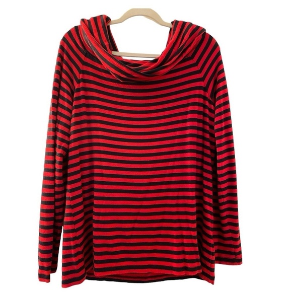 Tommy Hilfiger cowl neck knit pullover, size XL, red and black striped. - Picture 1 of 6